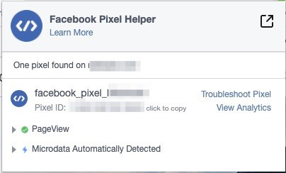 Trình trợ giúp pixel của Facebook.